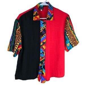 Vintage‎ Tribal Print Colorblock Shirt by F Stop Size M – 90s Retro Button Down